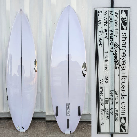 Shortboard Sharpeye Inferno 72 medidas: 6.0 x 19.73 x 2.62 x 31.50 Lts.