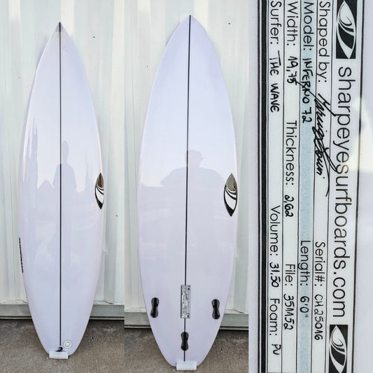 Shortboard Sharpeye Inferno 72 medidas: 6.0 x 19.75 x 2.62 x 31.50 Lts.